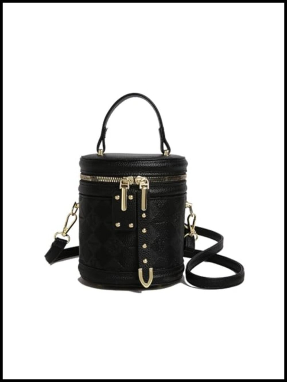 Quilted Cylinder Vegan Leather Crossbody Bucket Bag Mini Purse